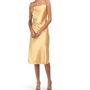 BEBE cowl neck midi satin dressa sz LG